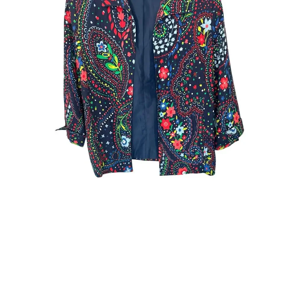 Alfred Dunner Plus Blue Red‎ Floral Colorful Fun Playful Open Front Blazer 14